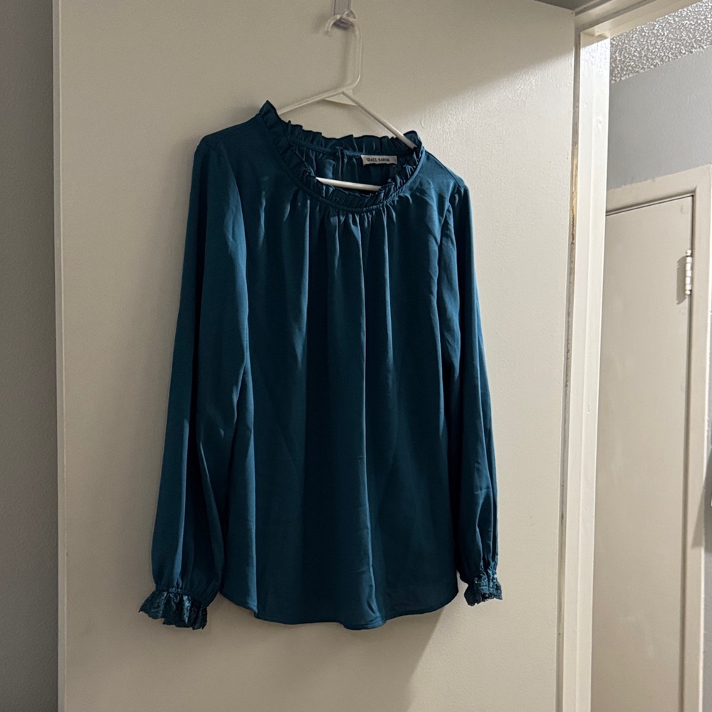 Grace Karin Teal Ruffled Blouse